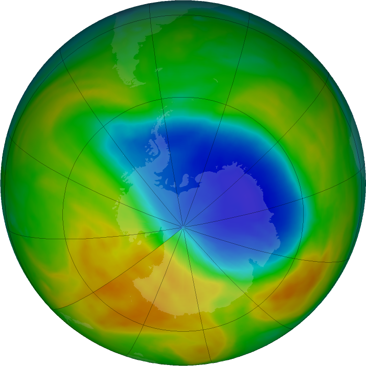 Antarctic ozone map for 24 October 2019